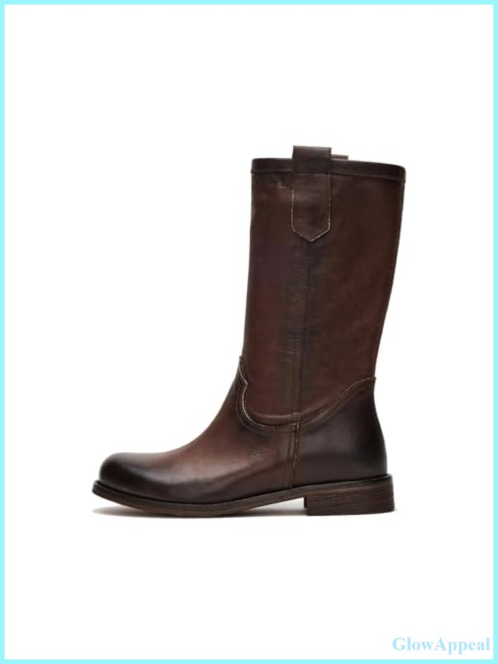 Women's Mid Calf Pull On Boots Chunky Block Heel Round Toe Riding Boots